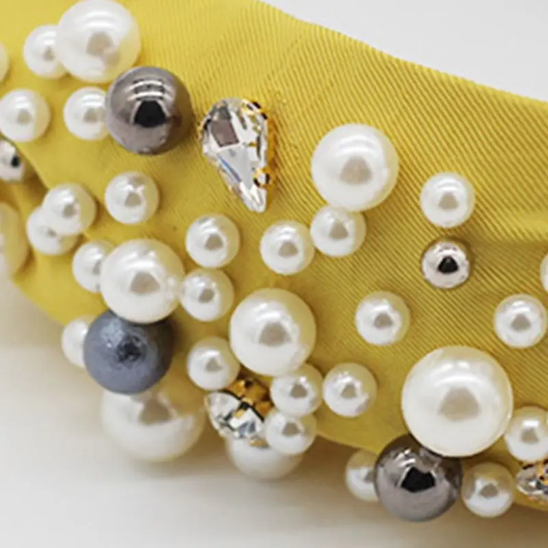 

Korean Personality Women Headband Imitation Pearl Beaded Twist Knot Hair Hoop Rhinestone Jewelry Banquet Party Bandana