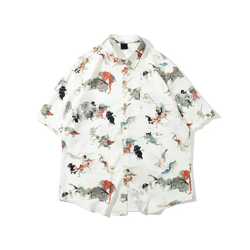 

Men'sSummer Short Sleeve Shirt Classic Pattern Printed Streetwear Abstract Character Print Tops for Men Clothes Loose Men Shirts