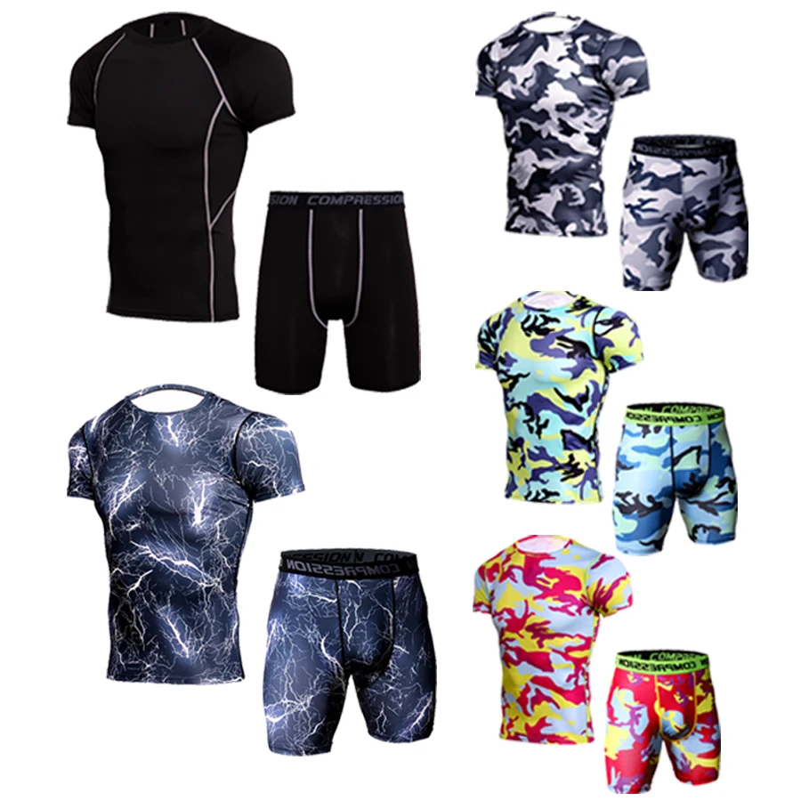 Мужские Спортивные Компрессионные рубашки для занятий фитнесом футболка с