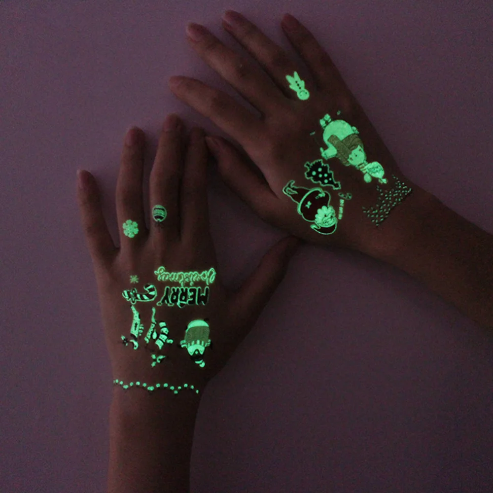 

12 Sheets Christmas Elements Design Stickers Waterproof Night Light Decals Children Stickers