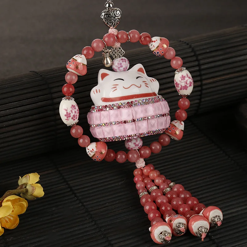 

Мультяшный высококачественный керамический счастливый кот Стразы Кристалл Автомобильная подвеска зеркало заднего вида автомобильное укр...