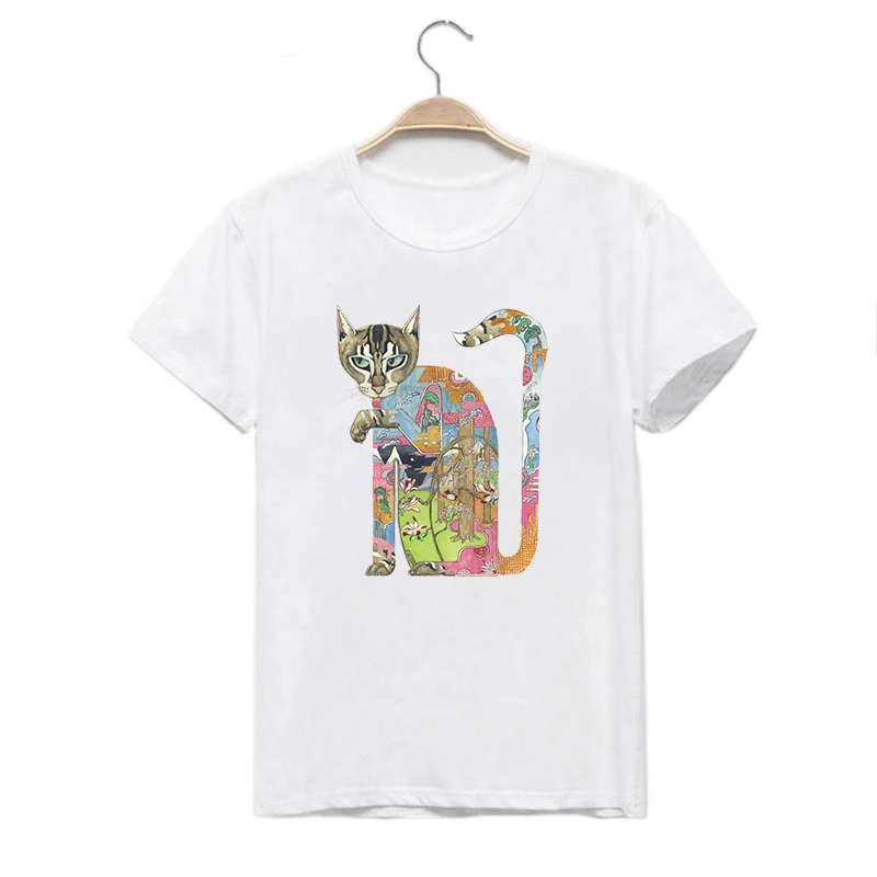 Летняя женская футболка LUSLOS эстетичная с коротким рукавом и принтом кошки
