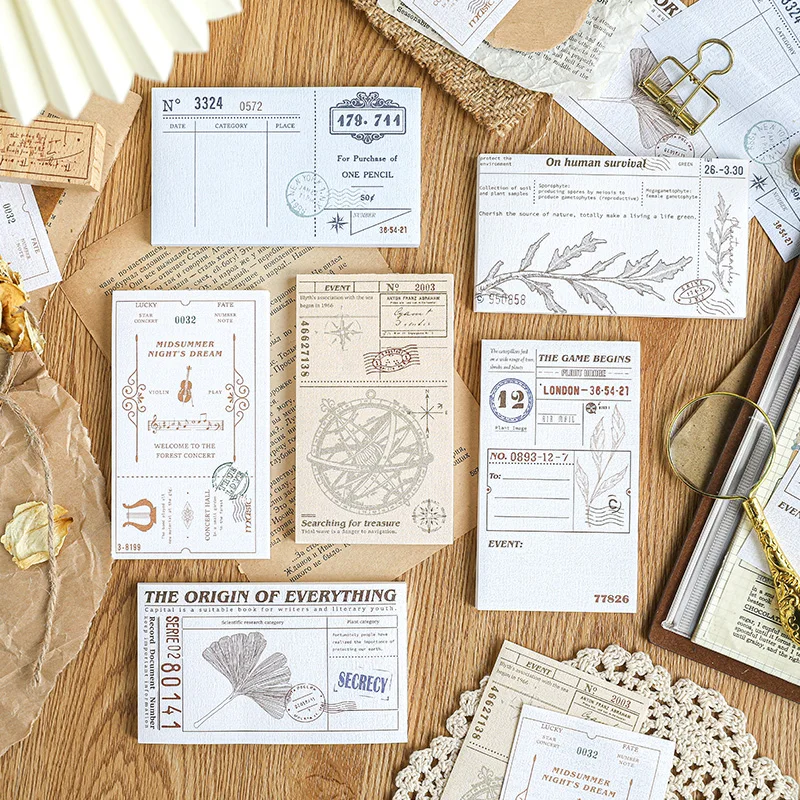 

50pcs/pack White Kraft Paper Vintage Ticket Scrapbooking Junk Journal Creative Stationery Planner Retro Bill Material Paper