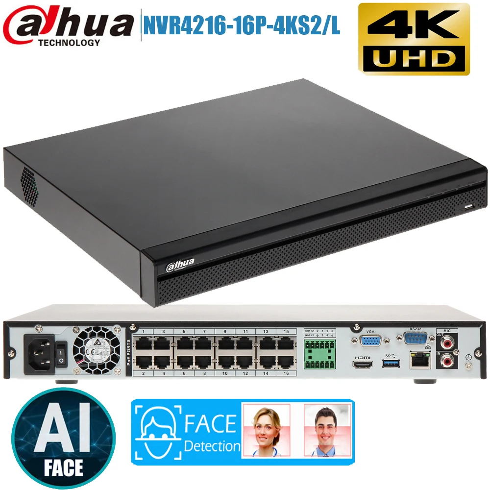 Mutil langauge dahua 4K 16CH POE AI face Network Video Recorder NVR4216-16P-4KS2/L DH-NVR4216-16P-4 DHI-NVR4216-16P-4KS2 | Безопасность