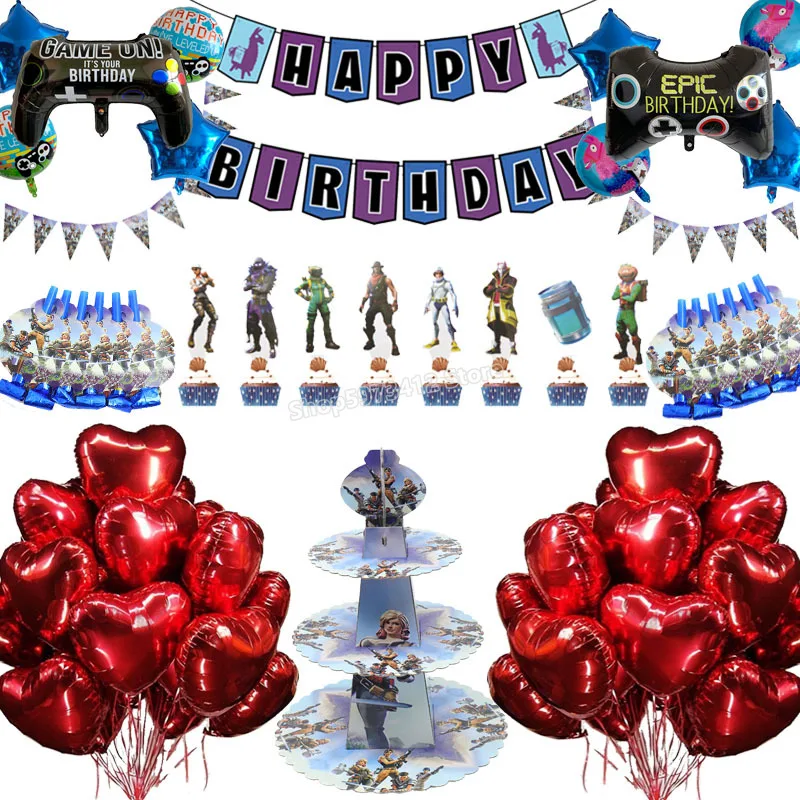 Fortnite Party Decoration Fortnights Birthday Themed Tablecloth Paper Cup Plates Set Supplies Baby Shower Decor | Дом и сад