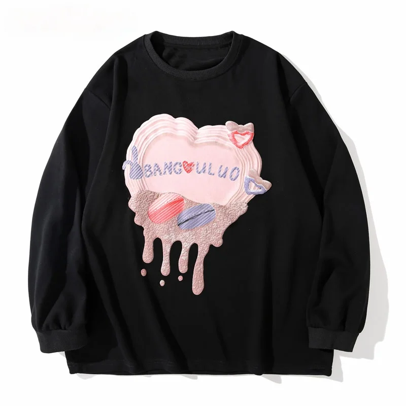 

T shirts Men Harajuku Graffiti Heart Print Long Sleeve Tees 2021 Autumn Streetwear Couple Hip Hop Fashion Casual Cotton Tops