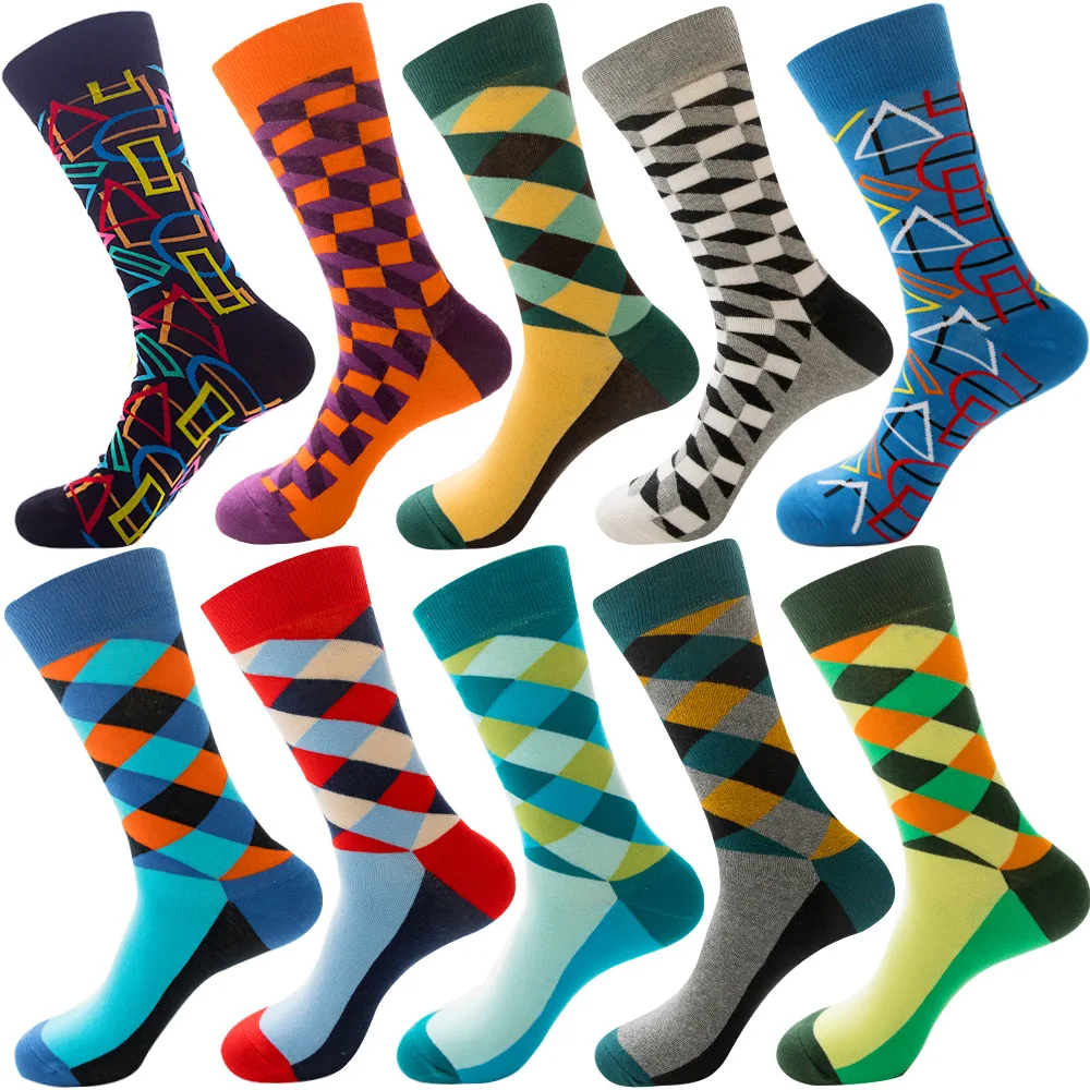 

British Fashion Style Men Women Diamond Plaid Socks Geometric Checkered Socks Men Hip Hop Cotton Unisex Streetwear Novelty Socks