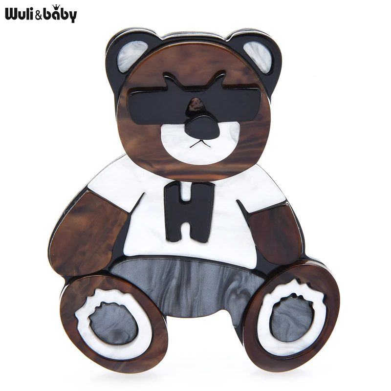 

Wuli&baby Acrylic Cool Bear Brooches For Women Unisex Wear Glasses Lovely Animal Party Office Brooch Pins Gifts