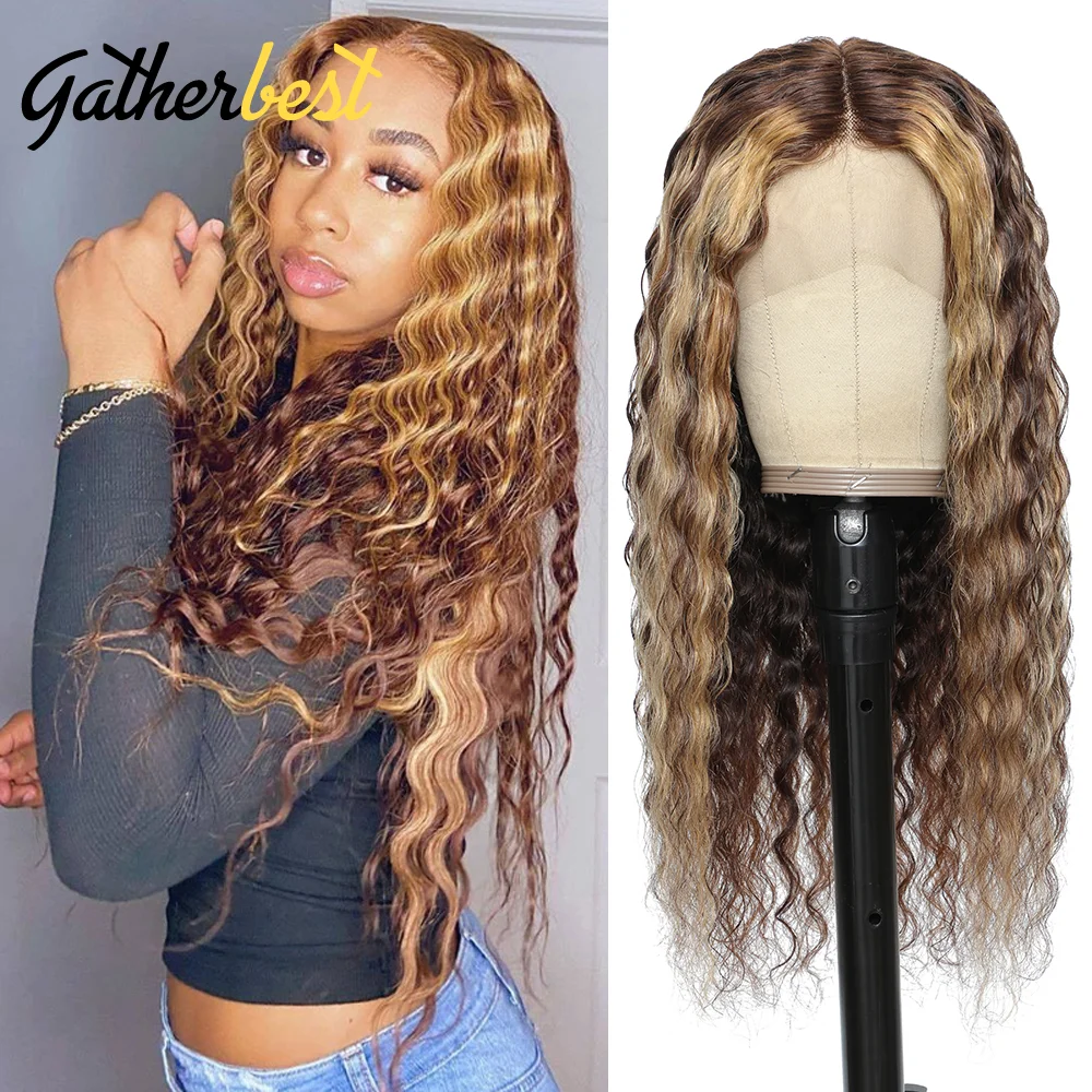 Deep Curly Lace Front Human Hair Wigs P4/27 Highlight Wig For Black Women Ombre Blonde Wave Wigs Pre Plucked With Baby Hair