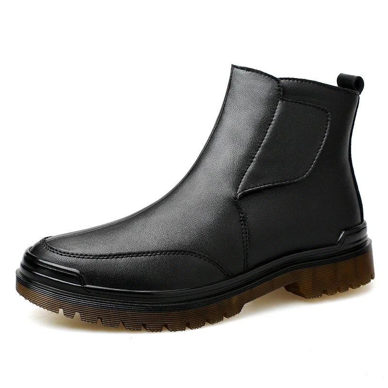 

Men Ankle Snow Boots Winter Fur Warm Outdoor Walking Genuine Leather Mens Shoes Non-Slip Motocross Boots Chelsea Fashion Shoes