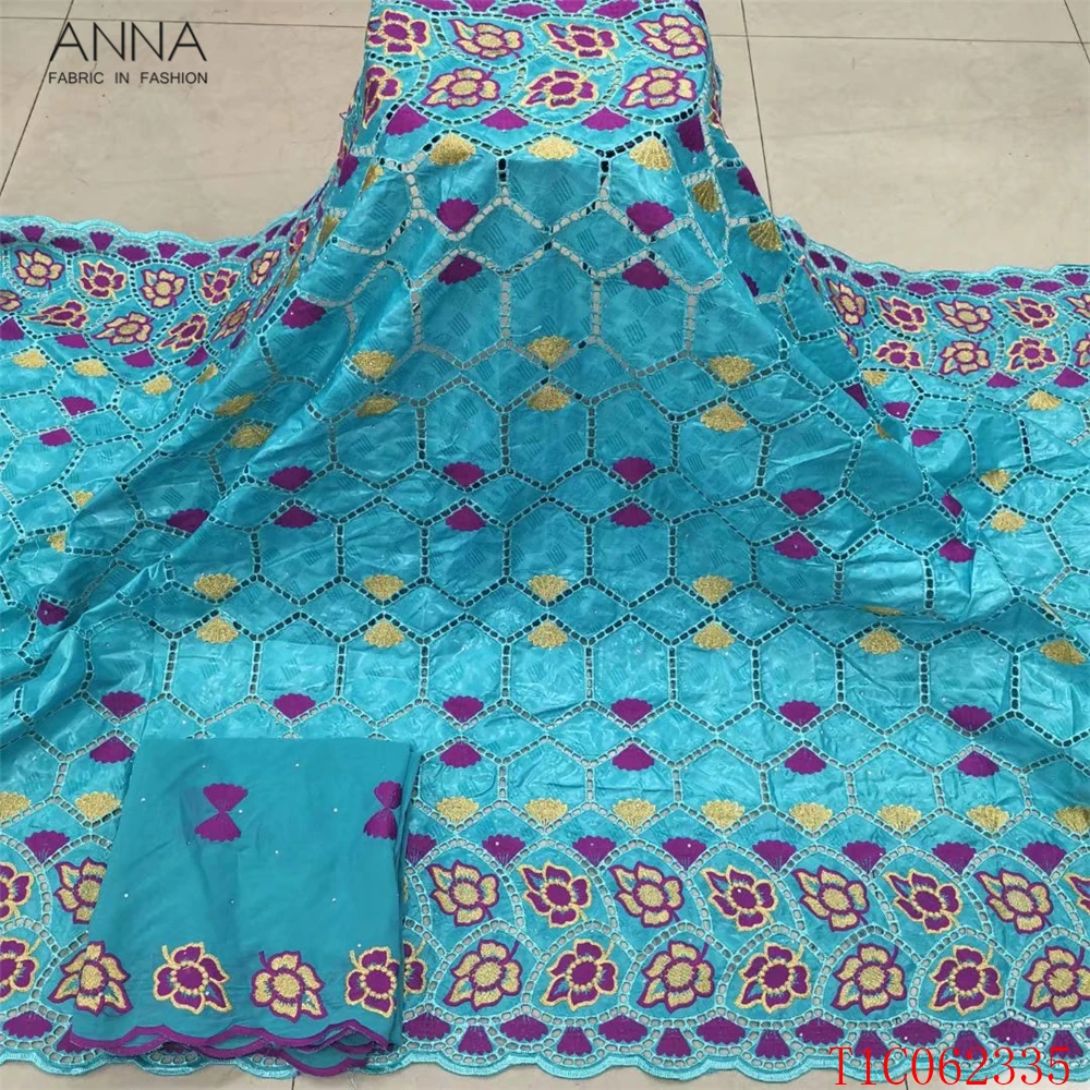 

Anna nigerian african bazin lace fabric embroidery with stones french bazin women fabric for sewing tulle lace 5+2 yards a set