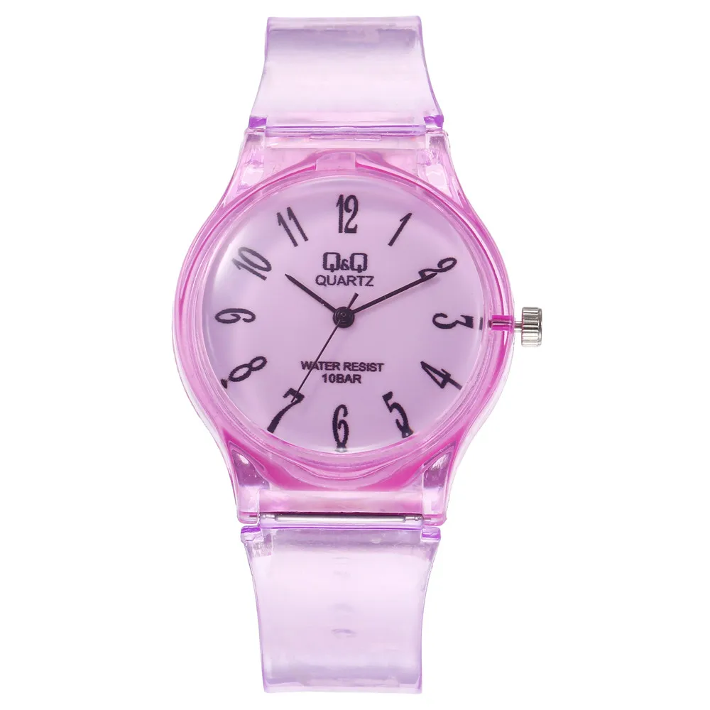Прозрачные часы QQ студенческие Harajuku чистого цвета деликатная переноска relojes para