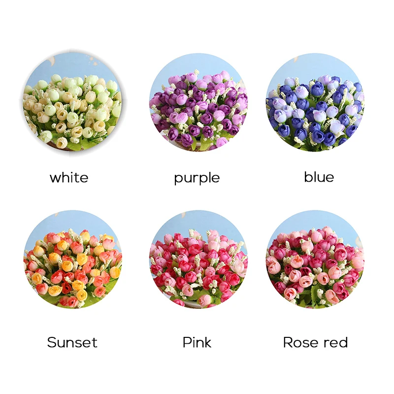 Искусственные Шелковые Чайные розы в европейском стиле 15 головок 5 маленьких