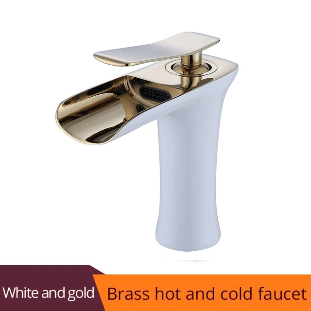 Golden and White Кран для раковины, черный водопад, смесители для ванной комнаты, кран для горячей и холодной воды, смеситель для раковины, хромированный латунный кран для раковины, кран для воды, золото, 1401 - Цвет: Golden and White