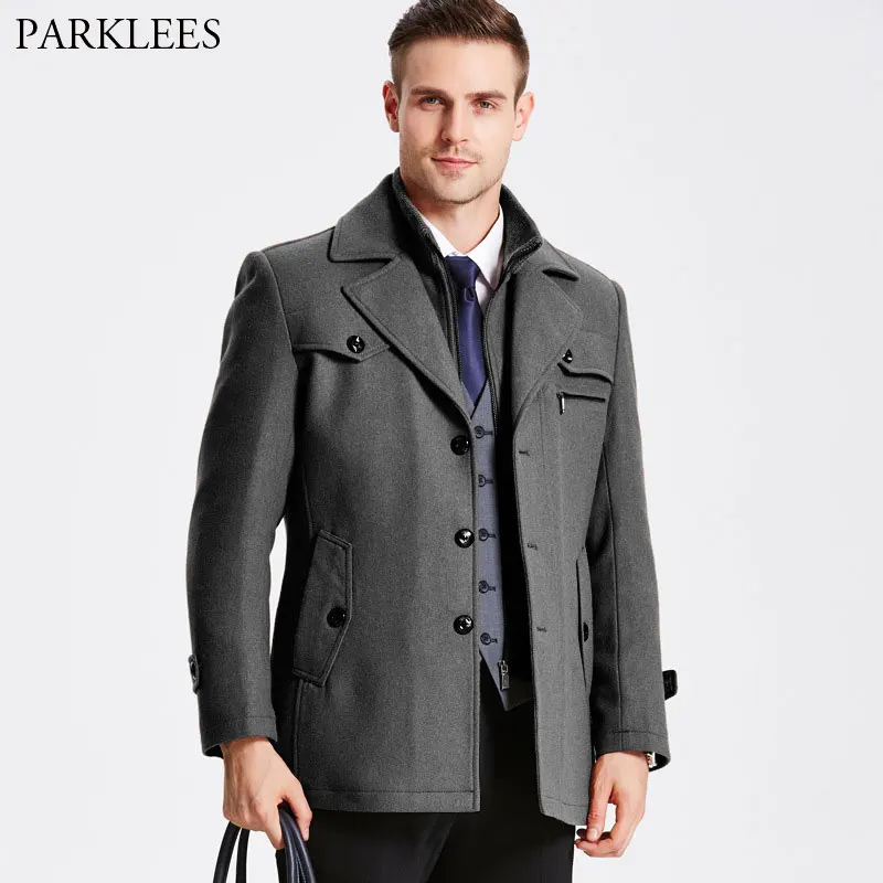 

Mens Wool Coat 2020 Brand Double Collar Thicken Warm Winter Pea Coats Men Casual Slim Fit Manteau Homme Men Jacket Veste Homme
