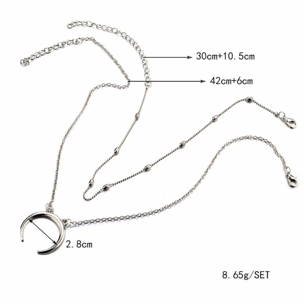 Модное Двухслойное ожерелье чокер в стиле бохо с подвеской виде полумесяца и