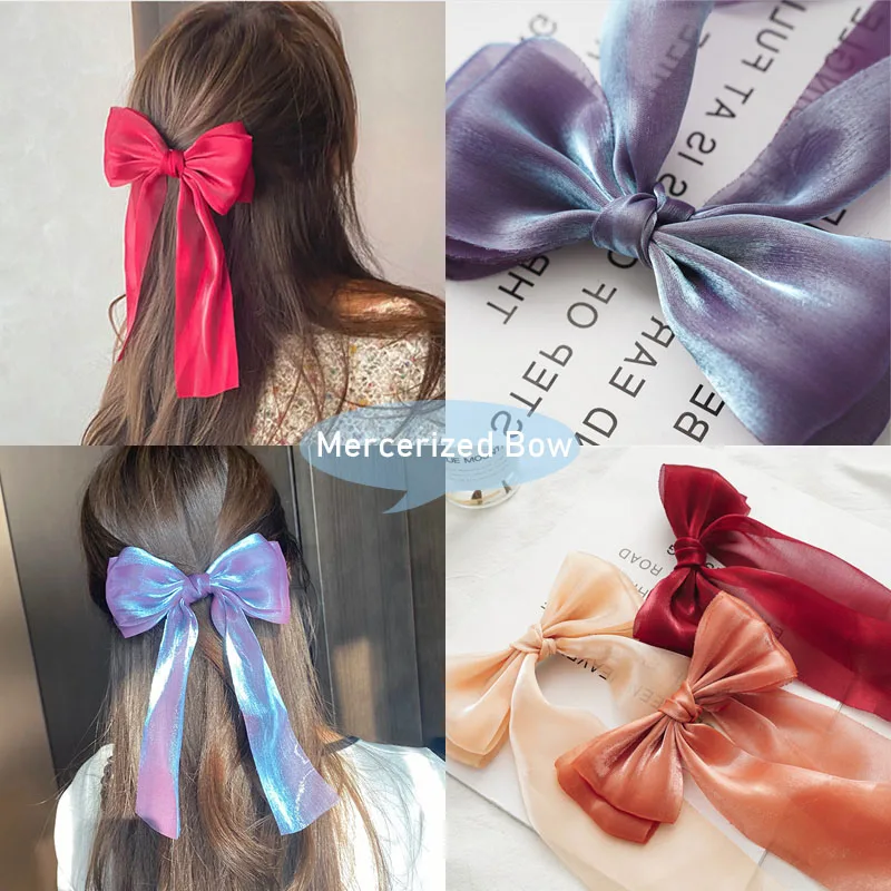 

2021 Korean Yarn Ribbon Hair Clips for Women Mercerized Glitter Bow Hairpins Girls Hair Bows Accessories Fashion Hair Barrettes