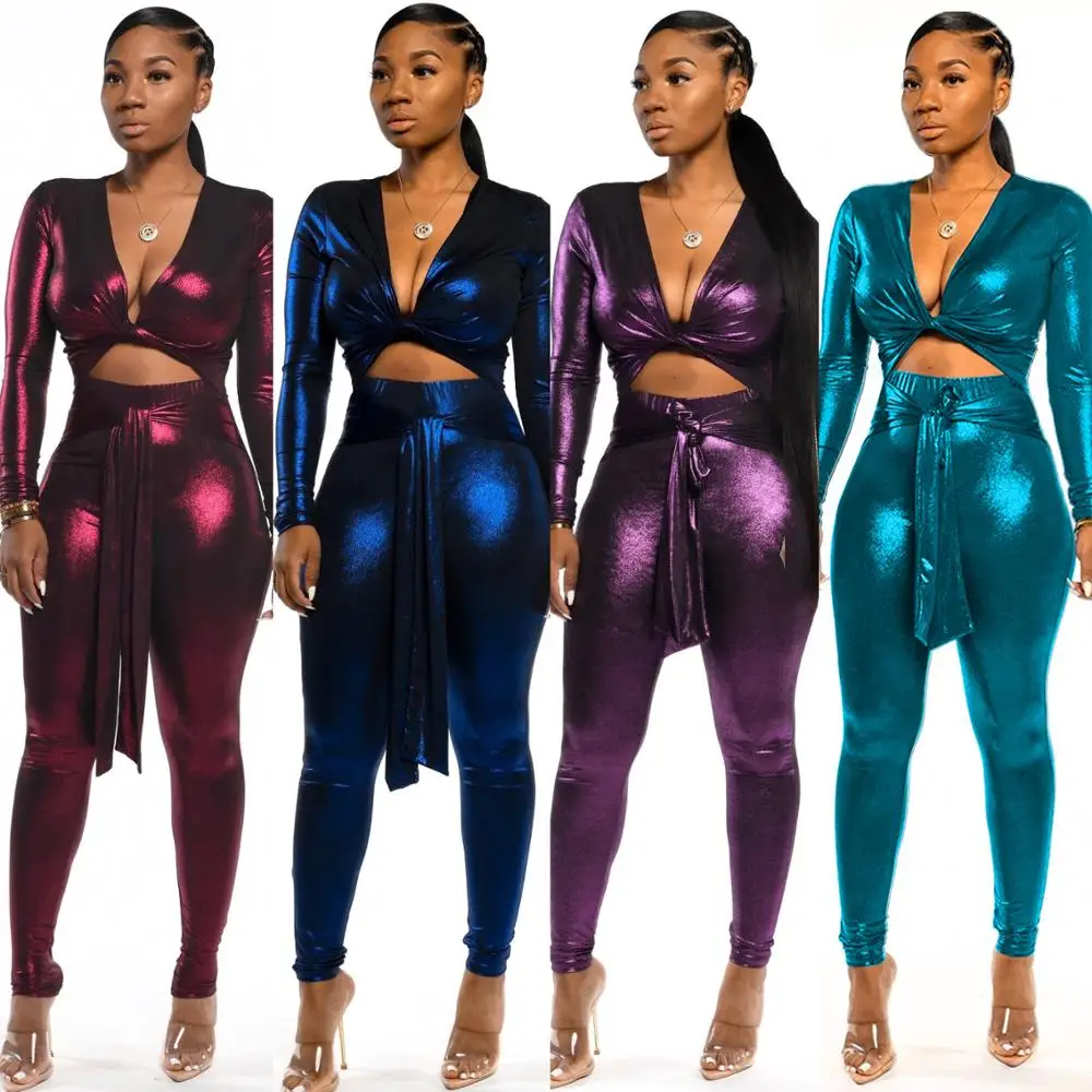 Сексуальный комбинезон Женский Повседневный Комбинезон блестящий с длинным