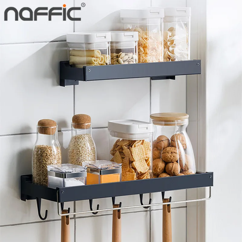 

Kitchen Organizer Wall Mounted Spice Storage Racks Stainless Steel Paint Hanging Rod Hook Cabinet Shelf Supplies Bathroom Rack
