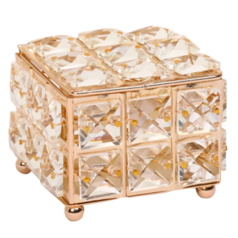

Home Decor Rhinestone Earring Ring Pearls Storage Box Crystal Organize Holder Jewelry Boxes with Cover