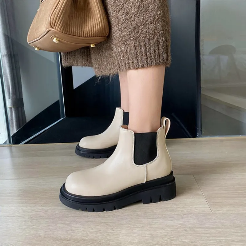 

Женские полусапожки Челси из натуральной кожи, на платформе и массивном каблуке, размеры до 43