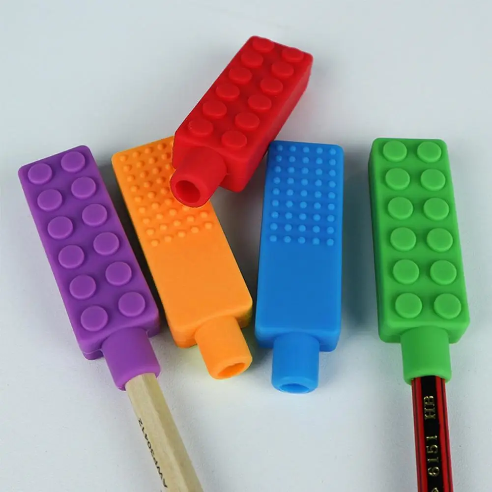 

1Pc Multi-color Sensory Chew Necklace Brick Chewing Block Biting Autism Teether With Toy Topper Silicone Pencil For Childre D2Y8