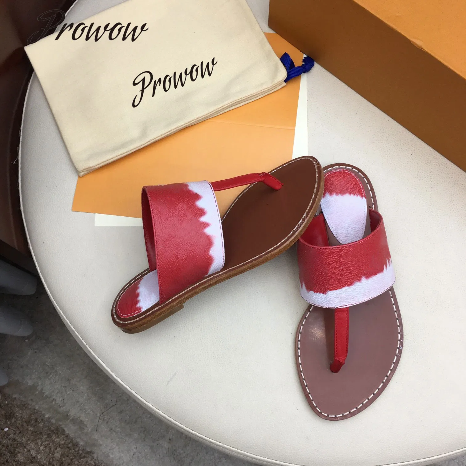 

Prowow Luxury Designer Rainbow Cross Band Beach Vacation Sandals Flats Shoes Women