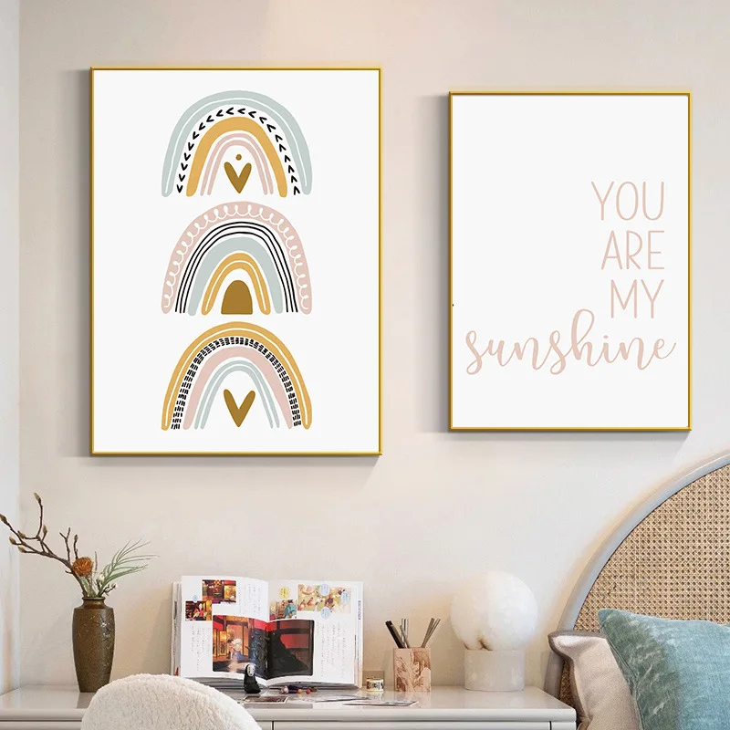 

Радужная искусственная живопись на холсте, настенные картины «You are my Sunshine», настенные постеры для детской комнаты, украшение для дома