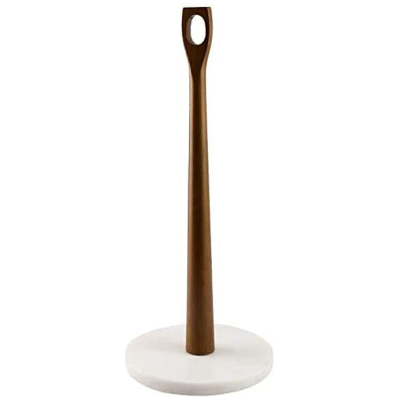

Marble Base Paper Towel Holder Towel Dispenser Marble and Acacia 14.5 Inches Tall