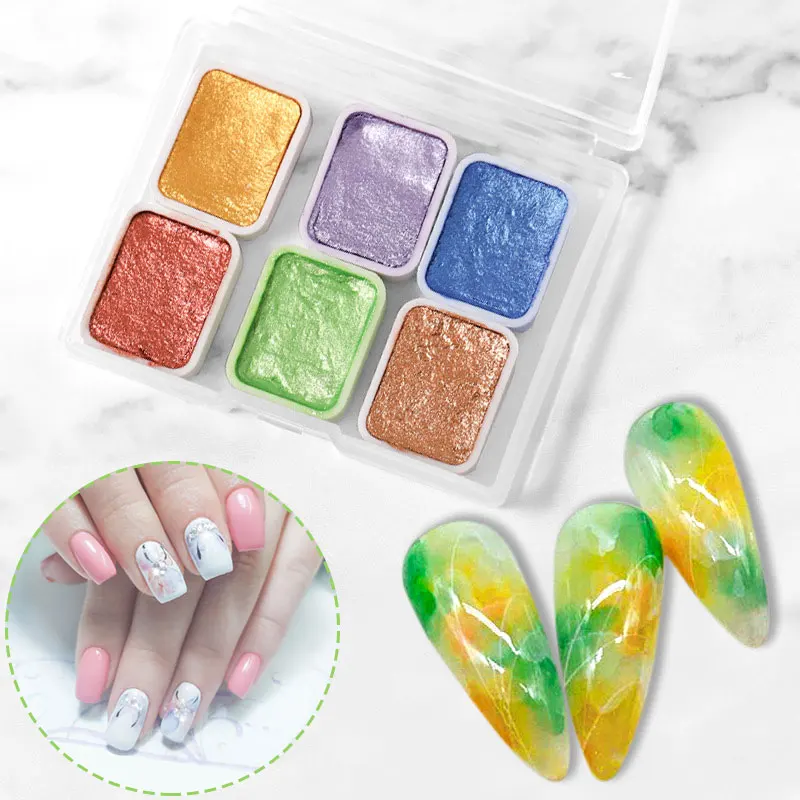 

1/6pc Nail Art Pigment Set Glitter Flowers Paints Watercolor Mirror Powder Blooming Shimmer Magic Colorful Manicure Polish
