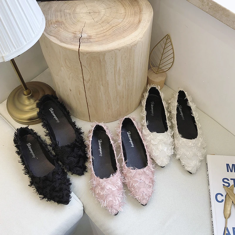 

Spring autumn selling fashion retro Flock pointed solid color wild Slip-On shallow mouth elegant charm Zapatillas Mujer W33-56