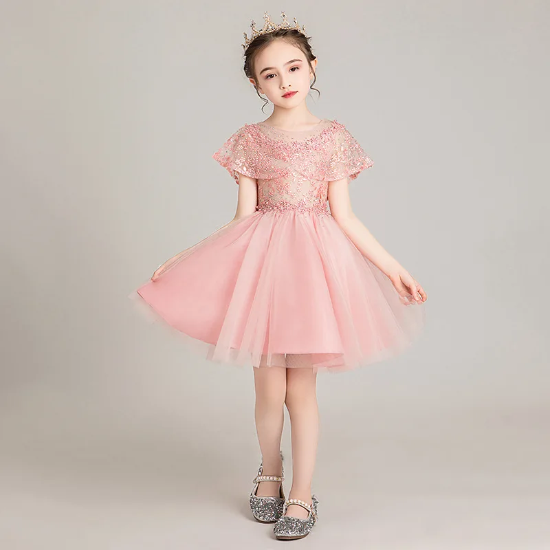 pink short Бальные платья высокого качества с кружевной аппликацией и бусинами, пышное длинное платье для первого причастия для девочек, торжественное платье для свадебной вечеринки - Цвет: pink short