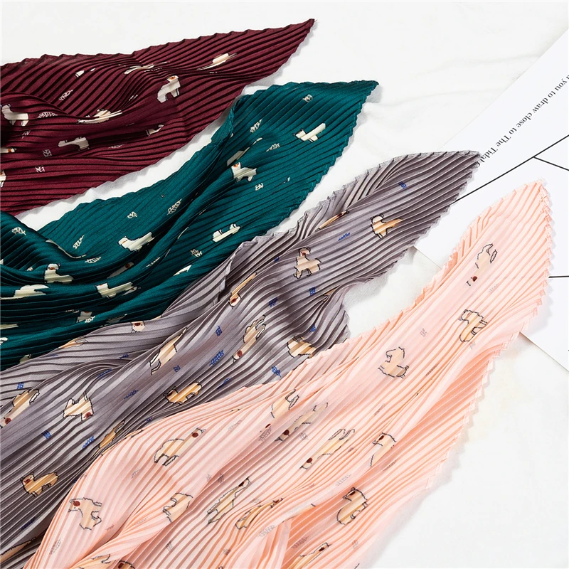 

Новинка 2021, квадратный шелковый шарф, женские плиссированные шарфы, шарфы для шеи с животным рисунком, женский платок