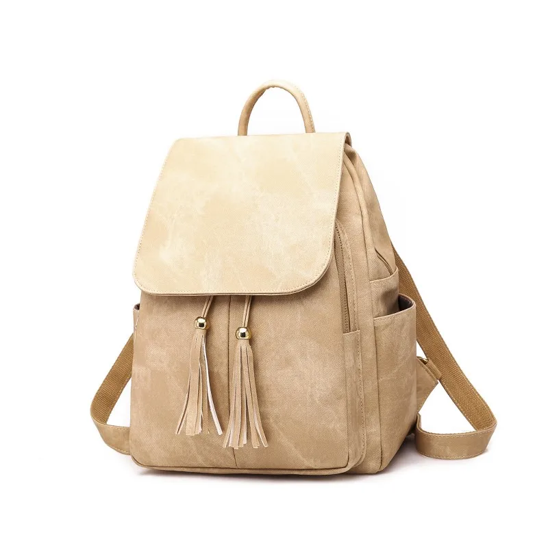 

Vintage Matte Denim Suface PU Leather Backpack Female Tassel Bagpack Women School Bag Set Notebook Book Bag Cute Waterproof