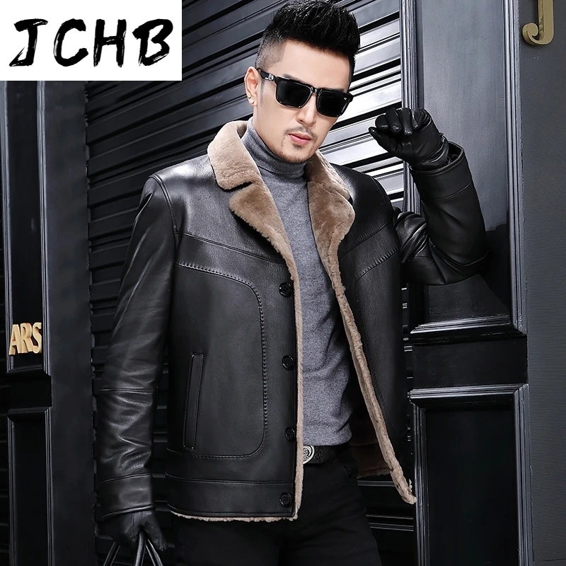 

Genuine JCHB Leather Jacket Men Winter Warm Wool Coat 2021 Fashion Natural Fur Coats Jaqueta De Couro Plus Size 17722 ZL381