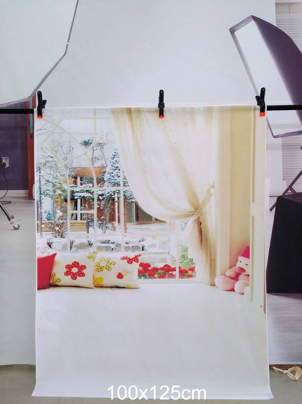 Виниловые зимние фоны для фотосъемки с изображением занавеса игрушки теплый дом