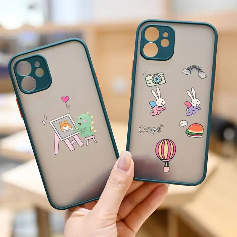 

Creative cute couple cartoon animal Phone Case Dark green matte transparent iPhone 7 8 x xs xr 11 12 pro plus max mini