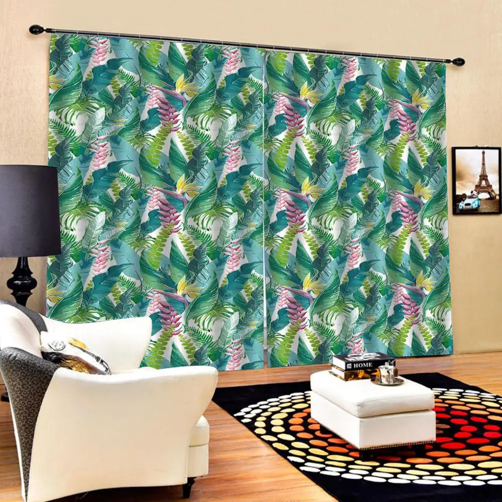 

green curtains leaf Decoration curtains Luxury Blackout 3D Window Curtains For Living Room Bedroom