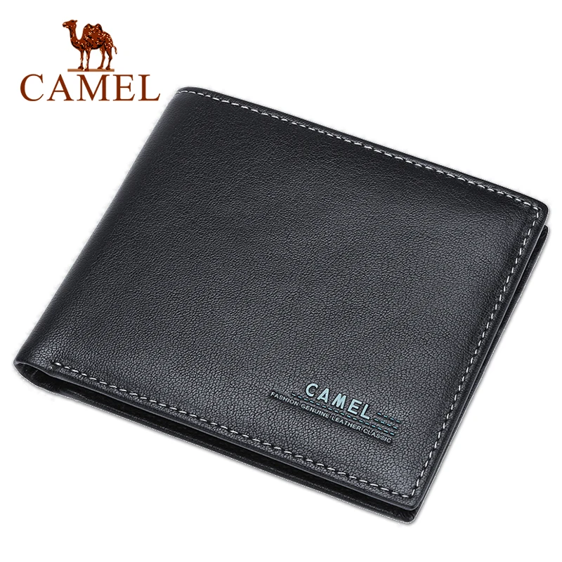 Мужской кожаный кошелек CAMEL деловой Повседневный короткий бумажник из воловьей