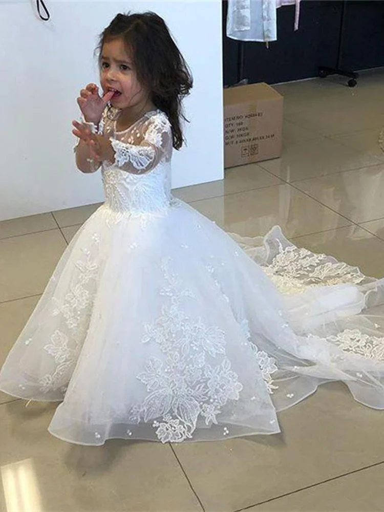 

Flower Girls Dresses For Wedding Knot Delicate Beaded Sequins Ball Gown Floor Length Girls