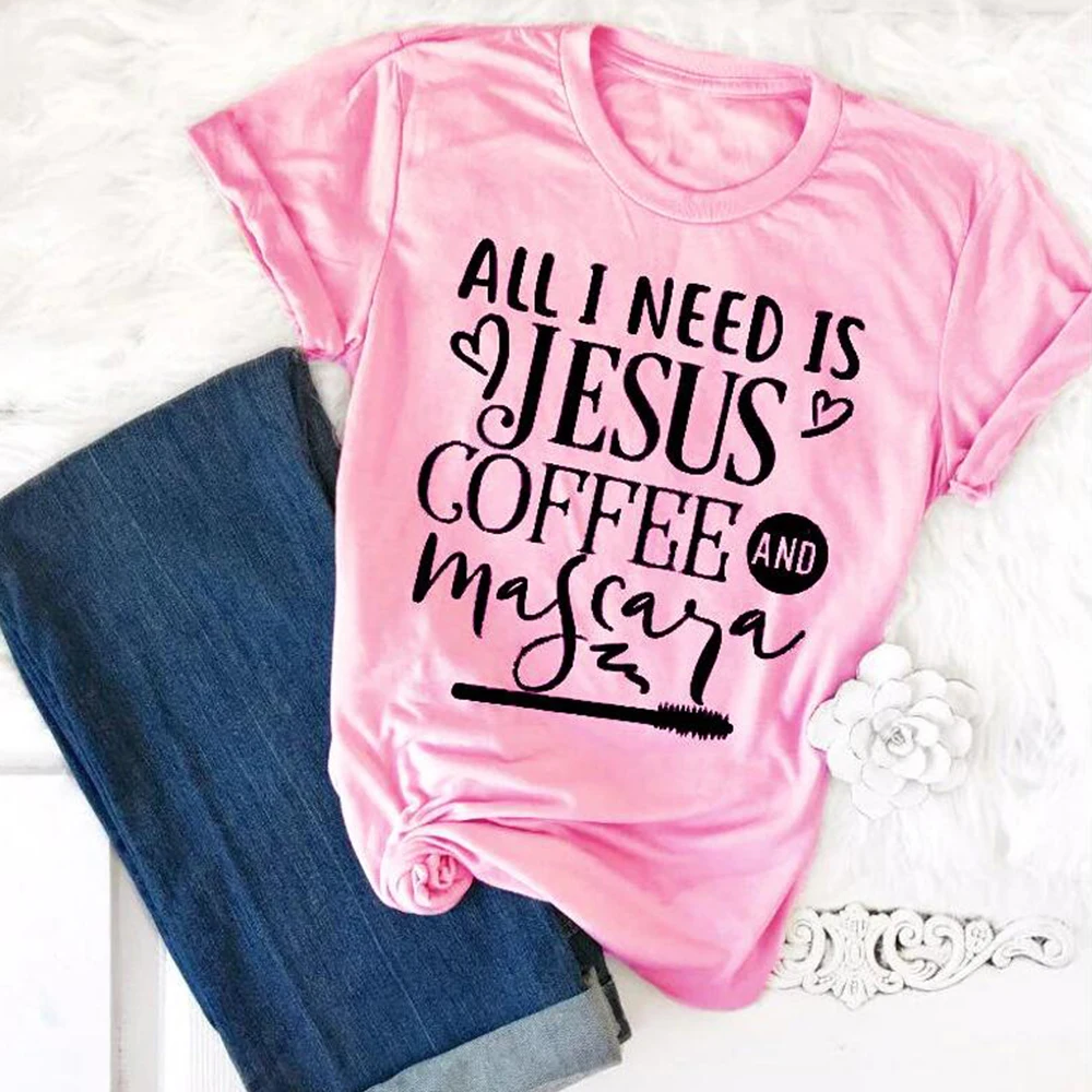 Все что мне нужно это Иисус кофе и тушь для ресниц футболка христианская религия