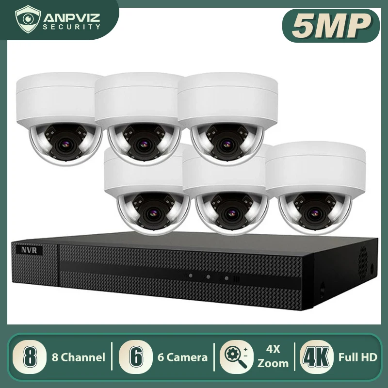 Anpviz 8CH 4K NVR 5MP 4X оптическая серая/белая POE IP камера комплект для домашней/уличной