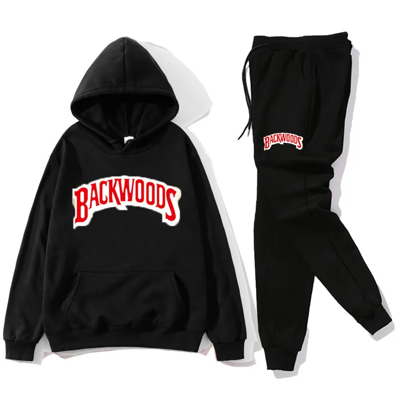 Мужской флисовый костюм с капюшоном и принтом на спине|Мужские спортивные