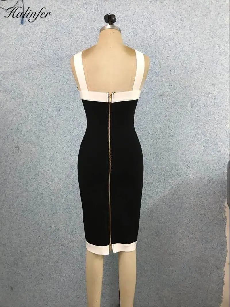 

Sexy Bandage Dress Women Black and white joint Patchwork Spaghetti Strap Club Party Dress Vestidos Fashion V Neck Summer Dress