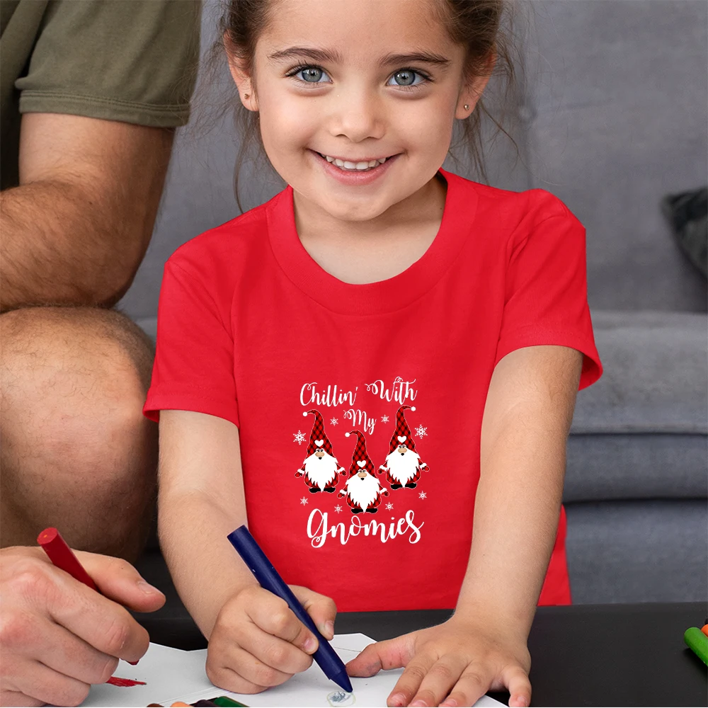 

Christmas Gnomies Print Baby Girl Tshirt Sweet Cartoon Short Sleeve Tee Tops Kids Xmas Eve Children Clothes Fashion Aesthetic