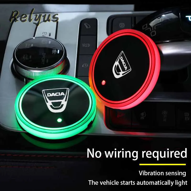 

2Pcs Car Logo Luminous Cup Mat Coaster Led Atmosphere Light For Dacia Duster Logan Sandero Stepway 2 Dokker Lodgy