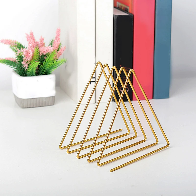 

File Organizer Triangle Iron Art Creative Office Desktop Books Magazine Storage Newspaper Bookshelf Pen Holder Desk Decoration