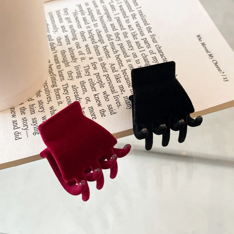 

Заколка для волос бархатная, базовый зажим для волос, черный, винно-Красный захват, милые зимние аксессуары для волос, подарок на день святог...