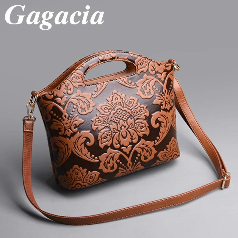 

Gagacia Women Vintage Floral Embossed Handbag Leather Luxury Shoulder Bag 2022 New High Quality Chinese Style Handmade Tote Bags