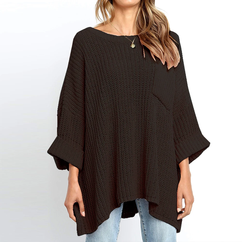 2019 Свободный Длинный свитер с рукавами летучая мышь для женщин однотонный